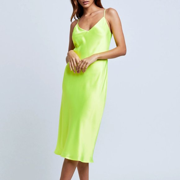 Brand New L'AGENCE Jodie Slip Dress in Chartreuse - Picture 2 of 8
